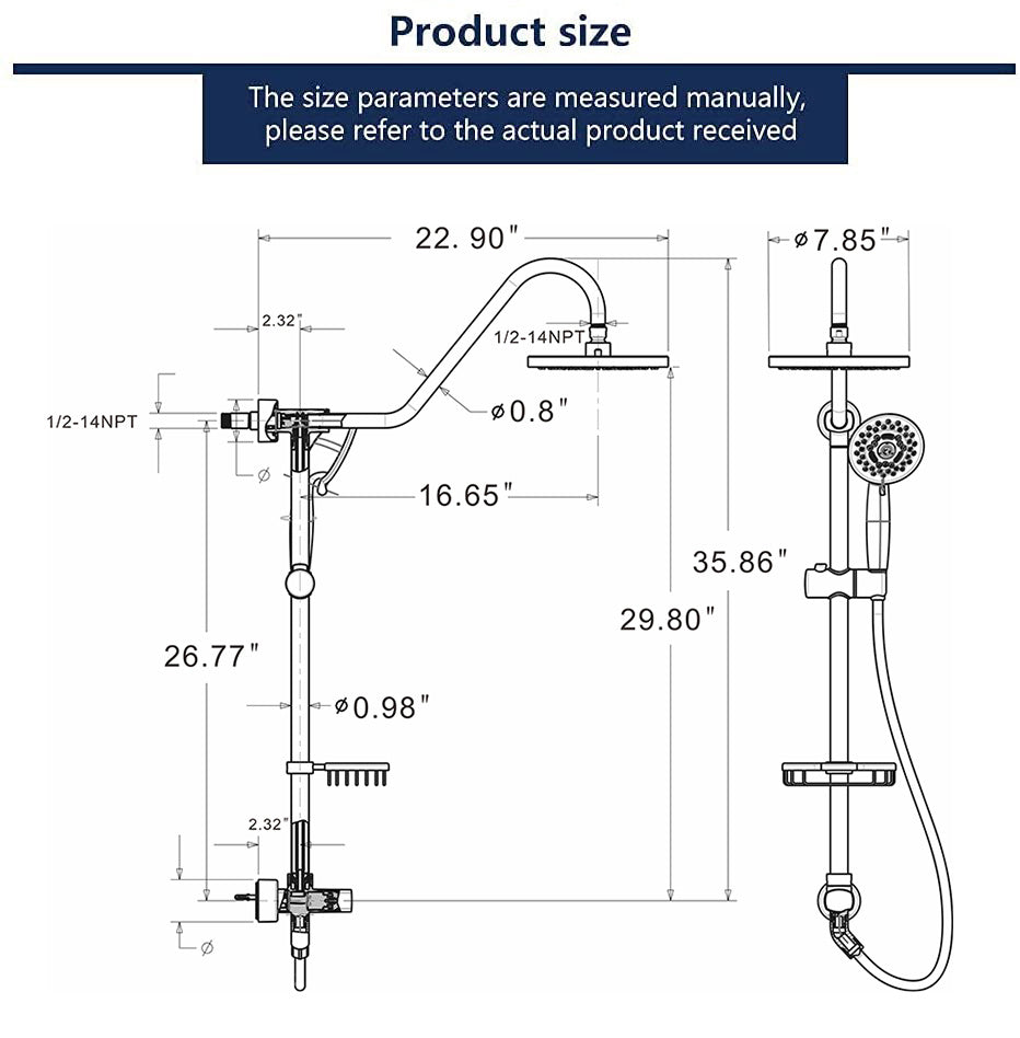 8 inch Wall Mount Dual Shower Heads with Soap Dish in Brushed Nickel, 5-Function Hand Shower