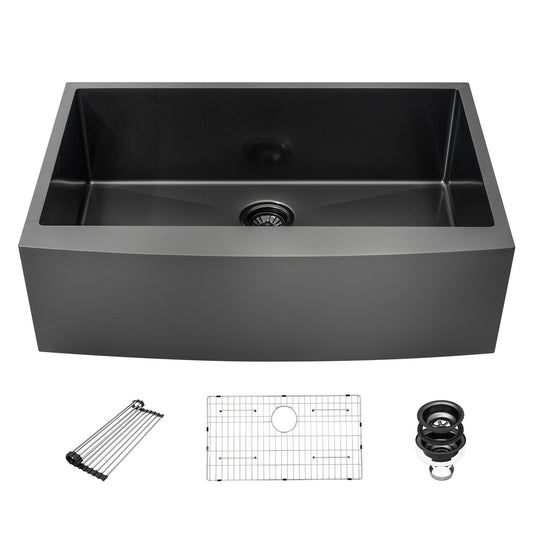 30 Black Farmhouse Sink 30x21x10 Stainless Steel Apron Front Kitchen Sink Gunmetal Black 16 Gauge 10 Inch Deep Single Bowl