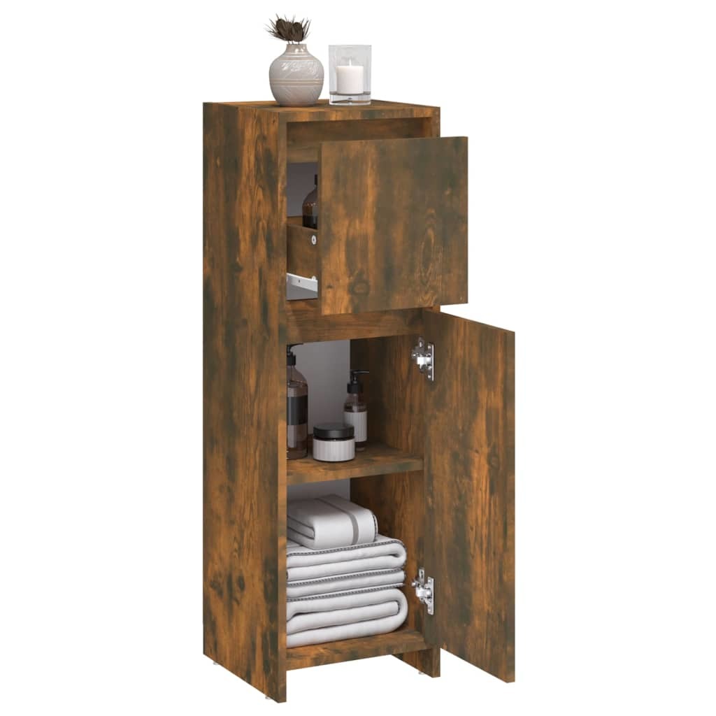 Bathroom Cabinet Smoked Oak 11.8"x11.8"x37.4" Engineered Wood