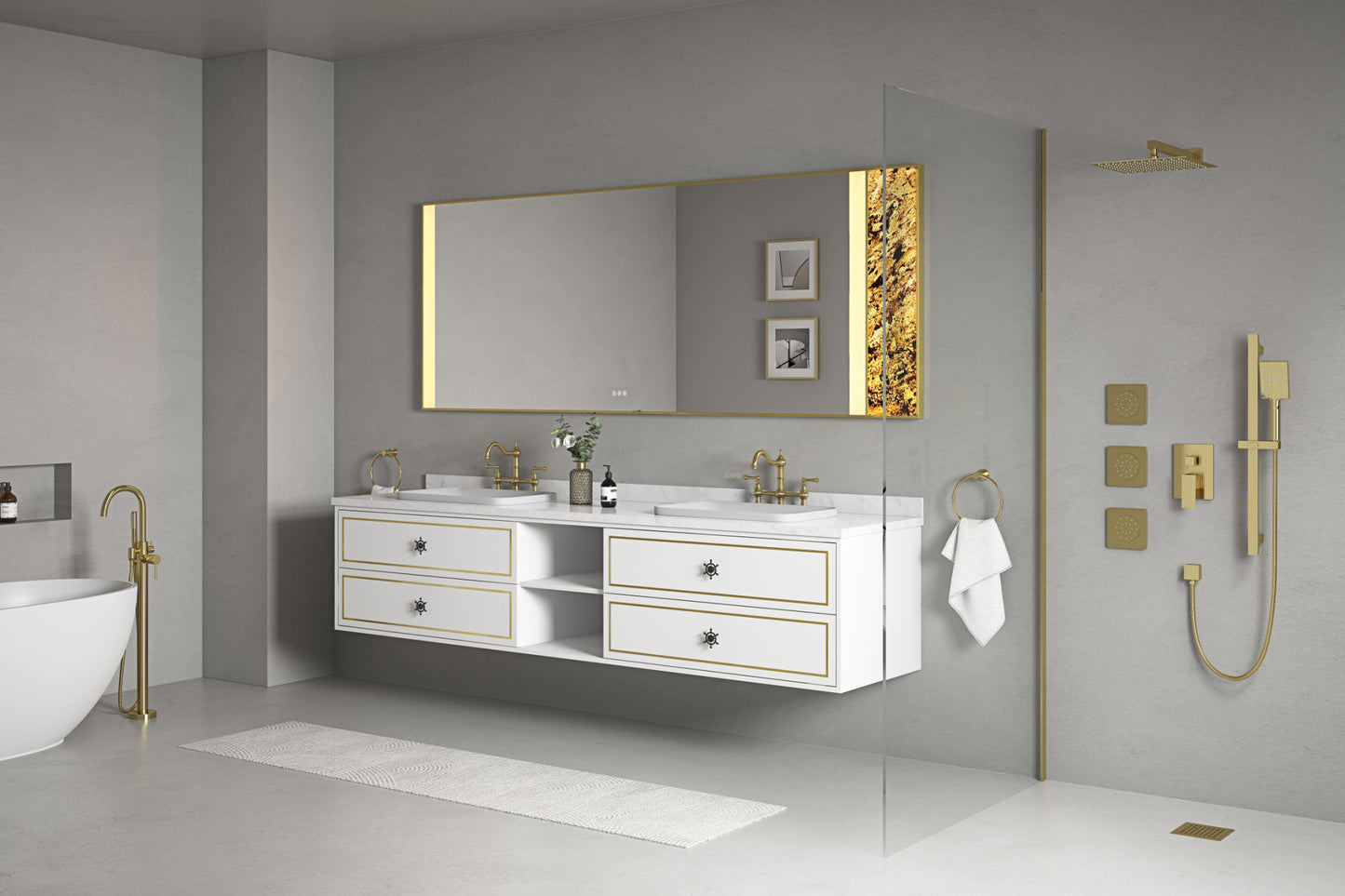 96*23*21inWall Hung Doulble Sink Bath Vanity Cabinet Only in Bathroom Vanities without Tops