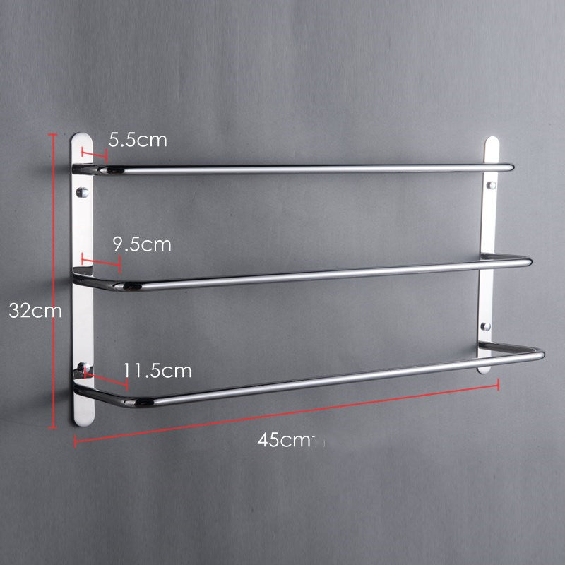 304 Stainless Steel Hand Polishing Finished Three Towel Bars Towel Rack Wall Mounted Multilayer Bathroom Accessories 17.72 inch bars KJWY003YIN-45CM