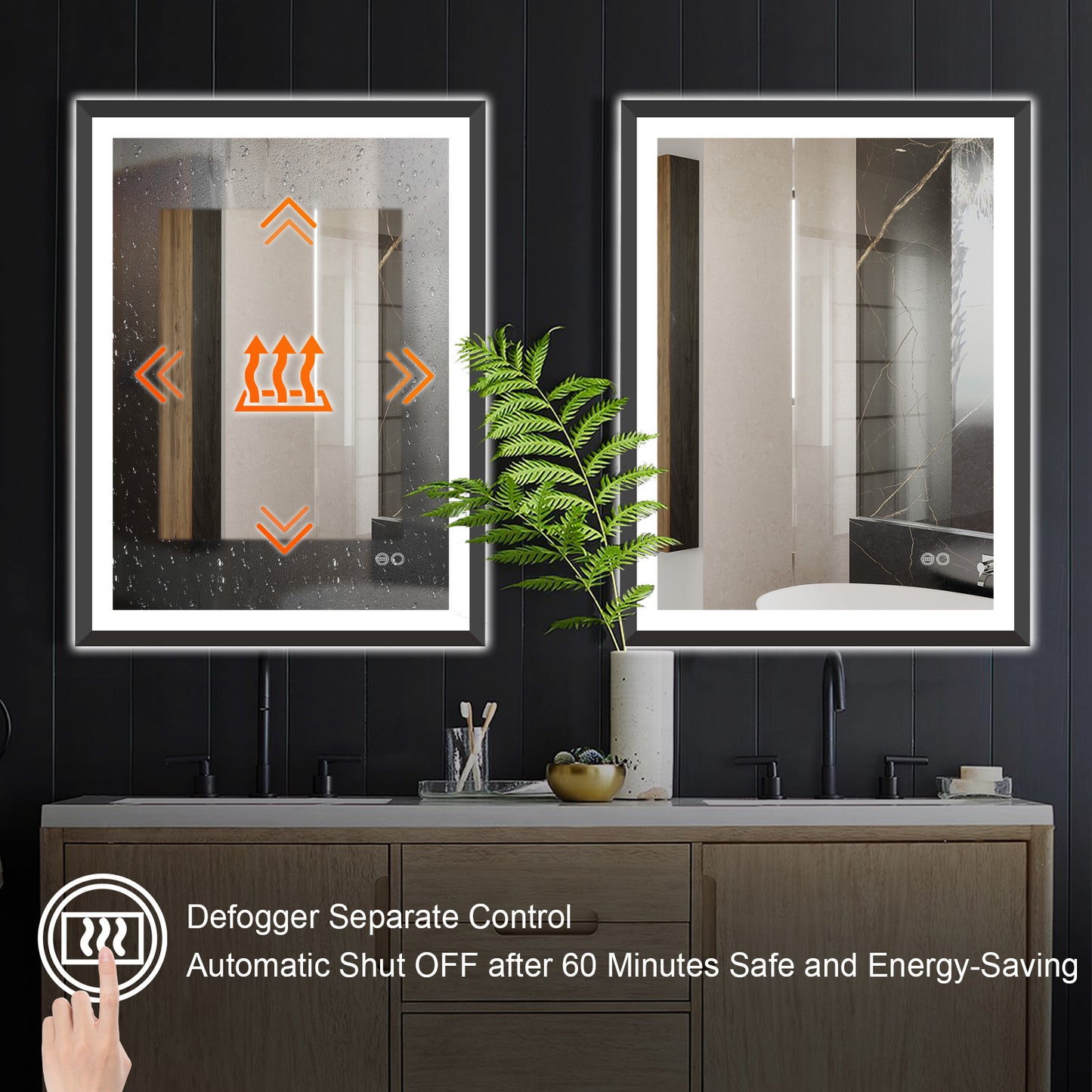 4 Size LED Bathroom Mirror;  Backlit and Front Lighted Mirror for Bathroom;  Wall Mounted Bathroom Vanity Framed Mirror Includes Dimmer;  ; Defogger;  Vertical / Horizontal