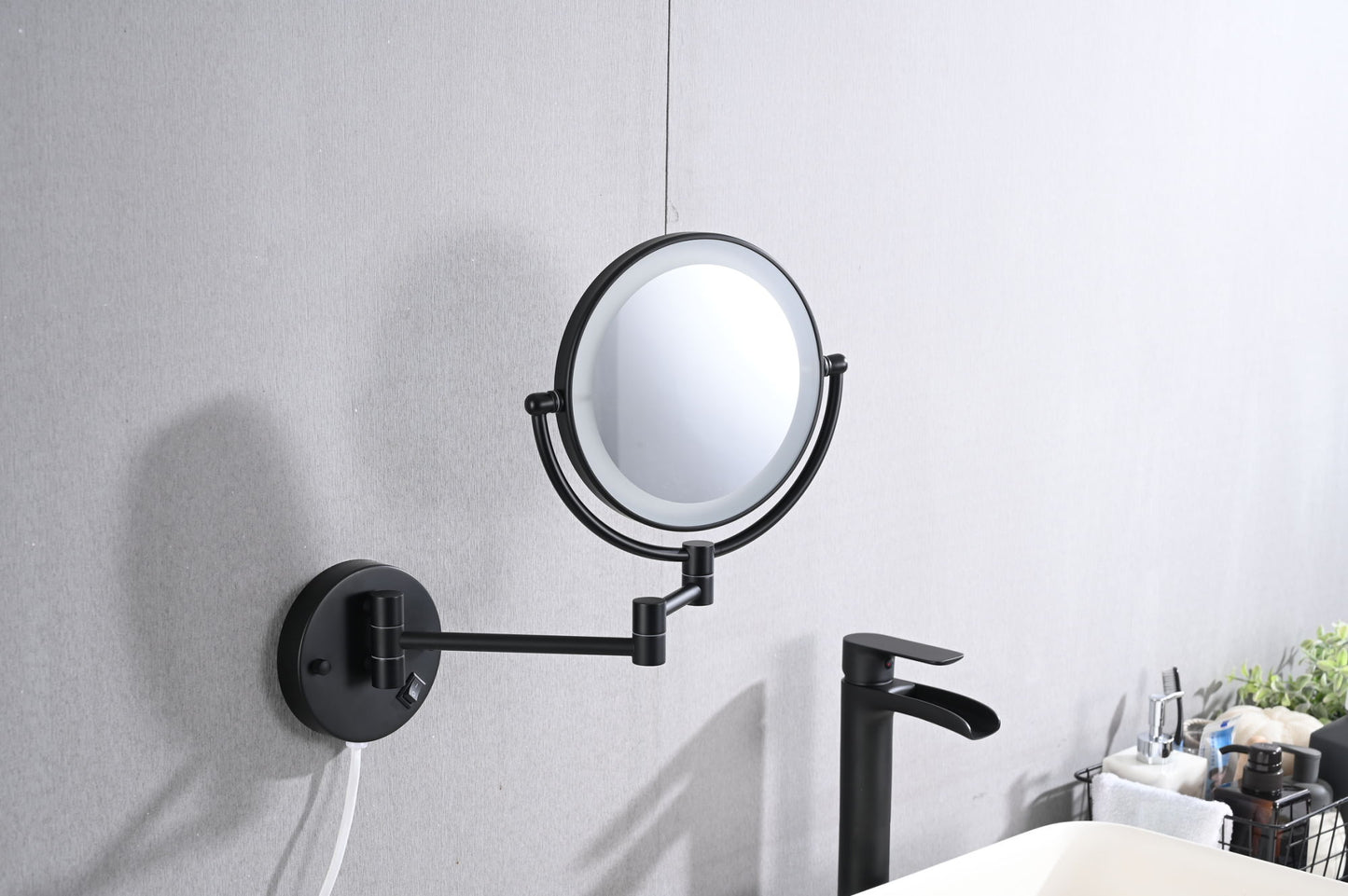 8 Inch LED Wall Mount Two-Sided Magnifying Makeup Vanity Mirror  Extension Finish 1X/3X Magnification Plug 360 Degree Rotation Waterproof Button Shaving Mirror