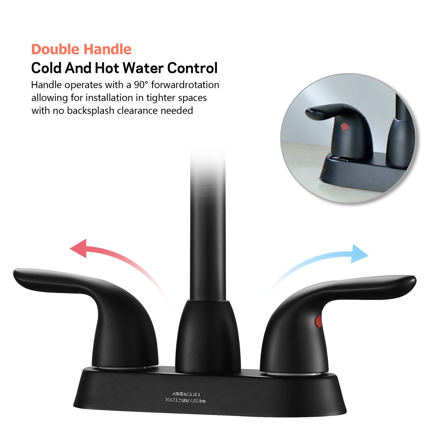 4 Inch 2 Handle Centerset Bathroom Faucet,with Pop up Drain and 2 Water Supply Lines,Matte Black