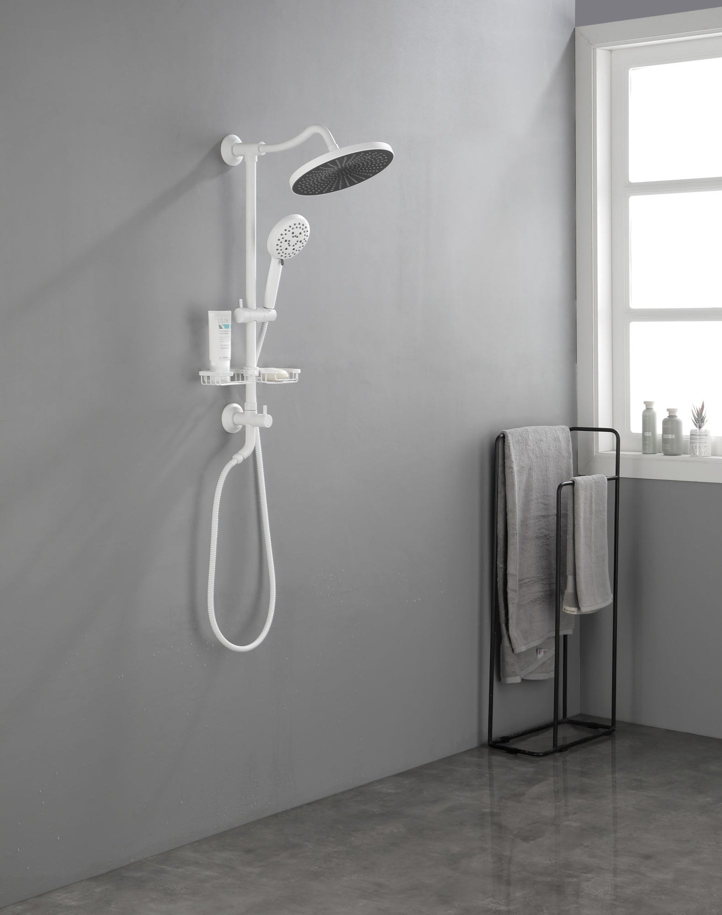 ShowerSpas Shower System, with 10" Rain Showerhead, 4-Function Hand Shower, Adjustable Slide Bar and Soap Dish,