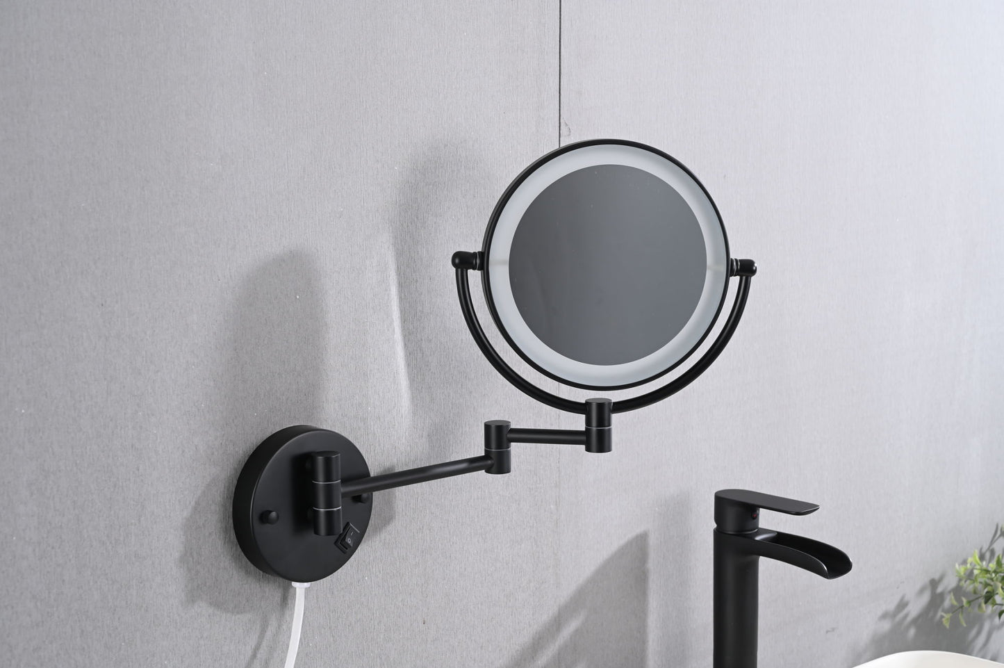 8 Inch LED Wall Mount Two-Sided Magnifying Makeup Vanity Mirror  Extension Finish 1X/3X Magnification Plug 360 Degree Rotation Waterproof Button Shaving Mirror