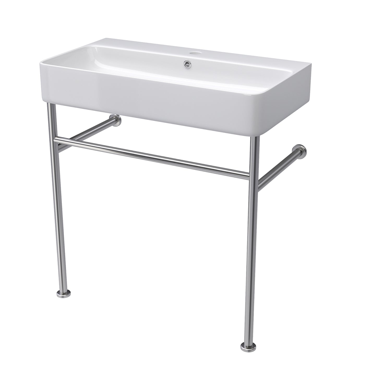 24\\\" Rectangular Bathroom Console Sink with Overflow,Wall Mounted Ceramic Console Sink White Basin with Steel Legs