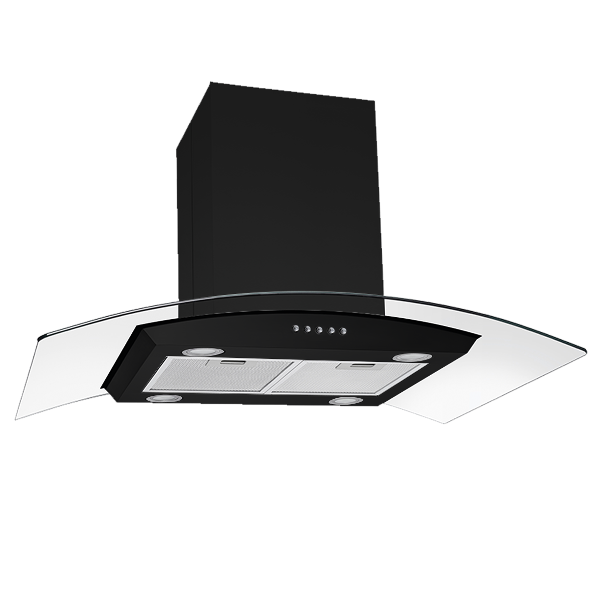 30 inch Stainless Steel Kitchen Island Range Hood 900CFM Tempered Glass 3 Speed Black LEDs