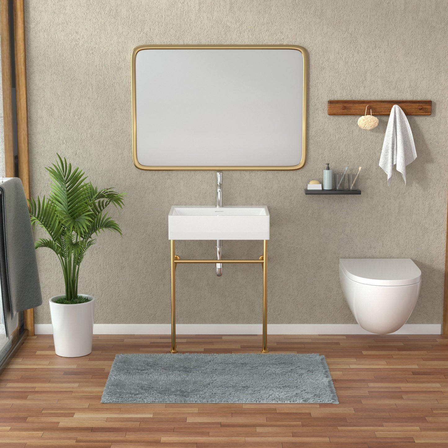 24\\\" Rectangular Bathroom Console Sink with Overflow,Wall Mounted Ceramic Console Sink White Basin with Steel Legs