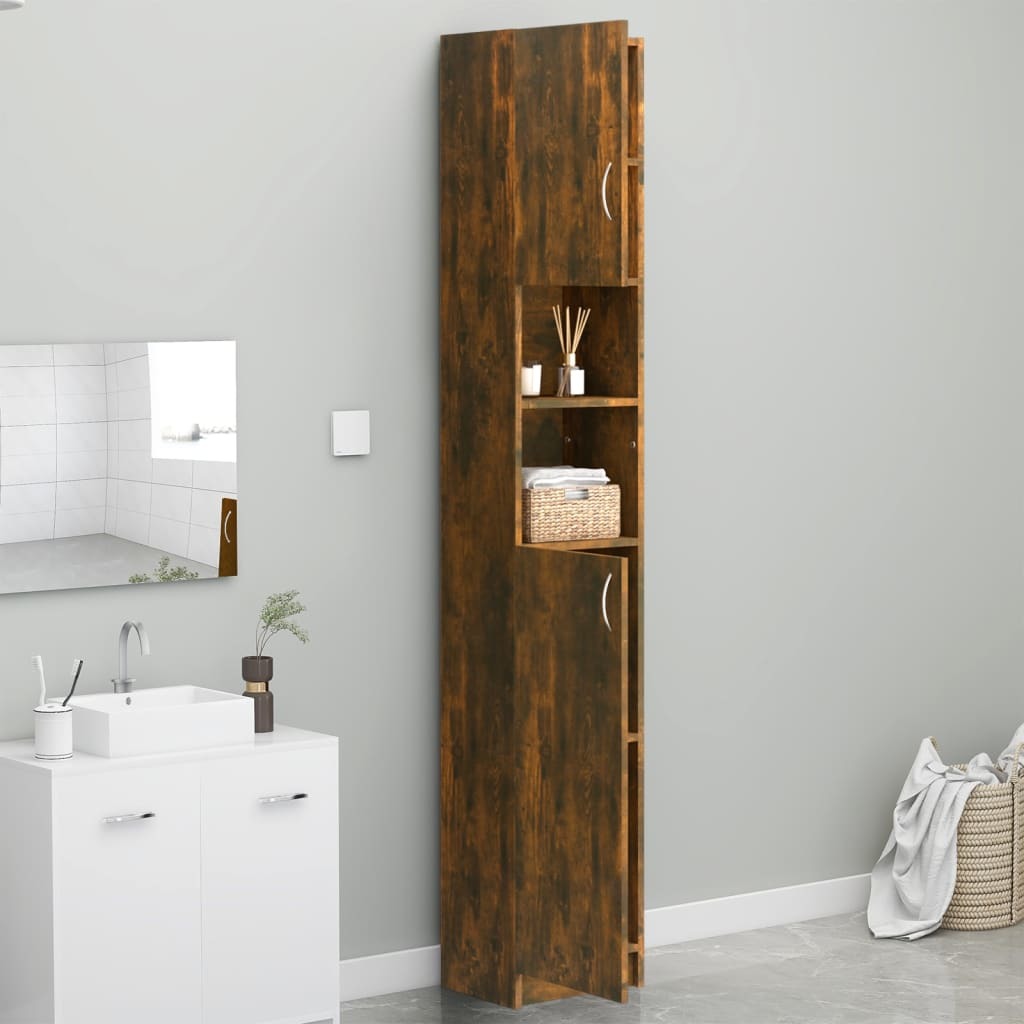 Bathroom Cabinet Smoked Oak 12.6"x10"x74.8" Engineered Wood