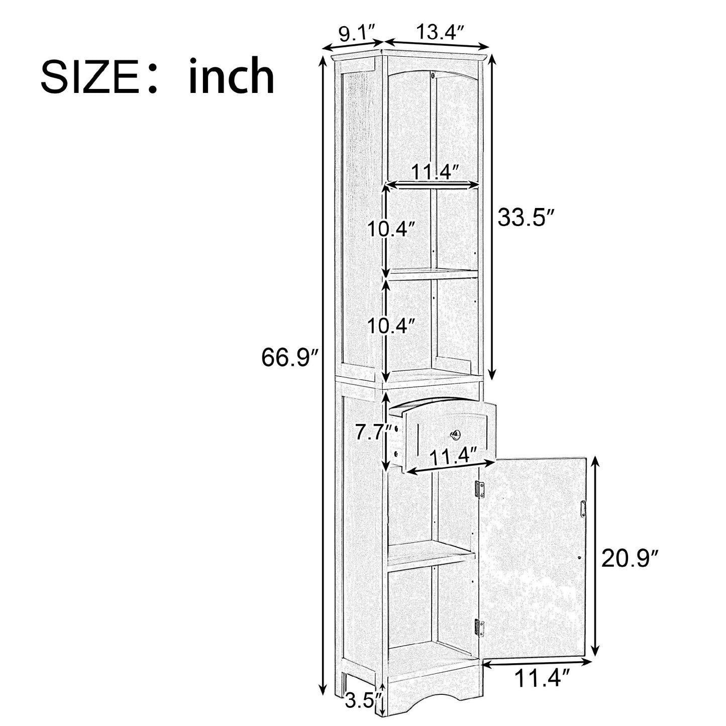 Tall Bathroom Cabinet;  Freestanding Storage Cabinet with Drawer;  MDF Board;  Adjustable Shelf