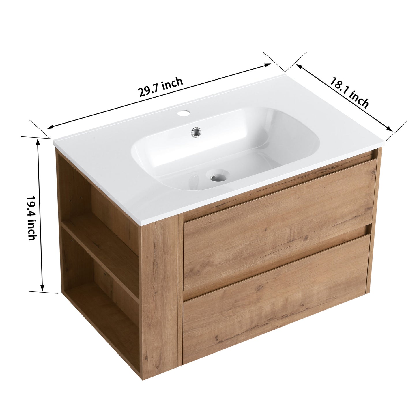 30\" Wall Mounting Bathroom Vanity With Gel Sink