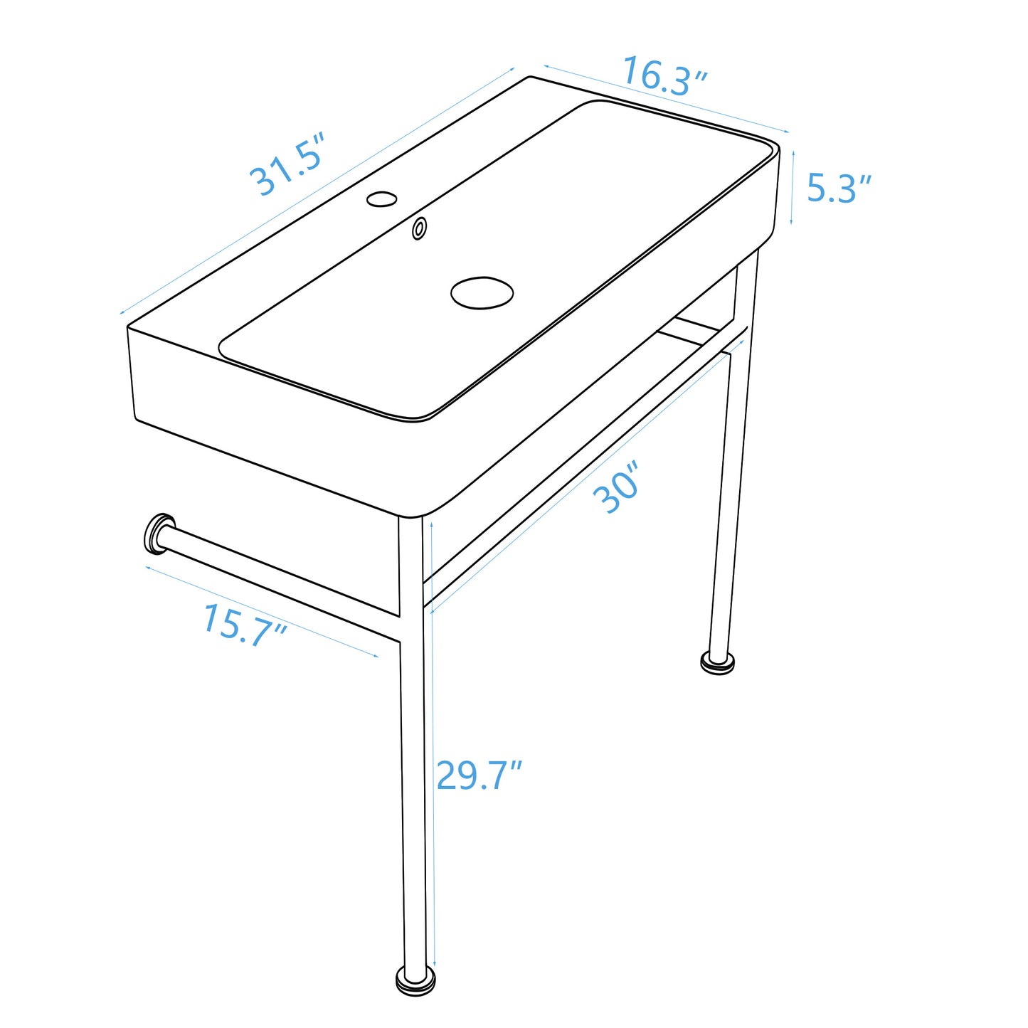 24\\\" Rectangular Bathroom Console Sink with Overflow,Wall Mounted Ceramic Console Sink White Basin with Steel Legs