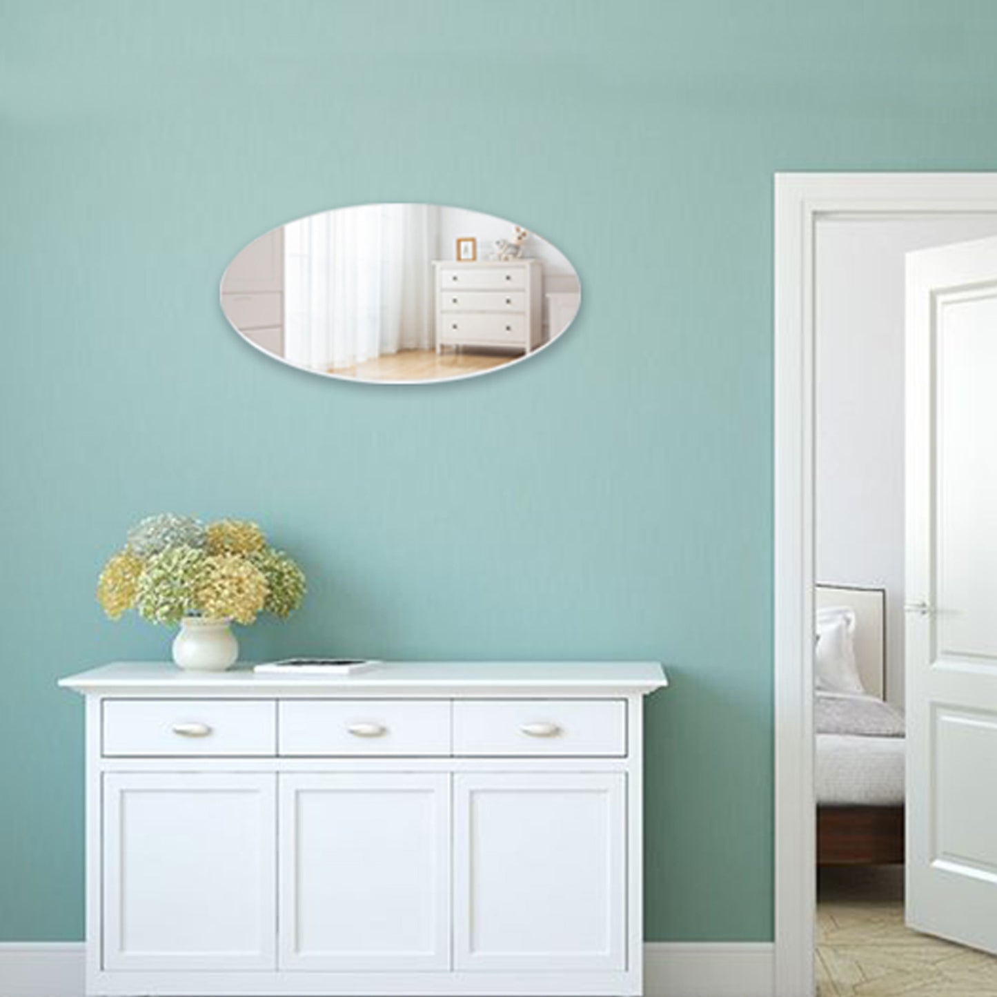 Frameless Beveled Wall Mounted Bathroom Mirror, HD Makeup Mirror, 25" Round Mirror