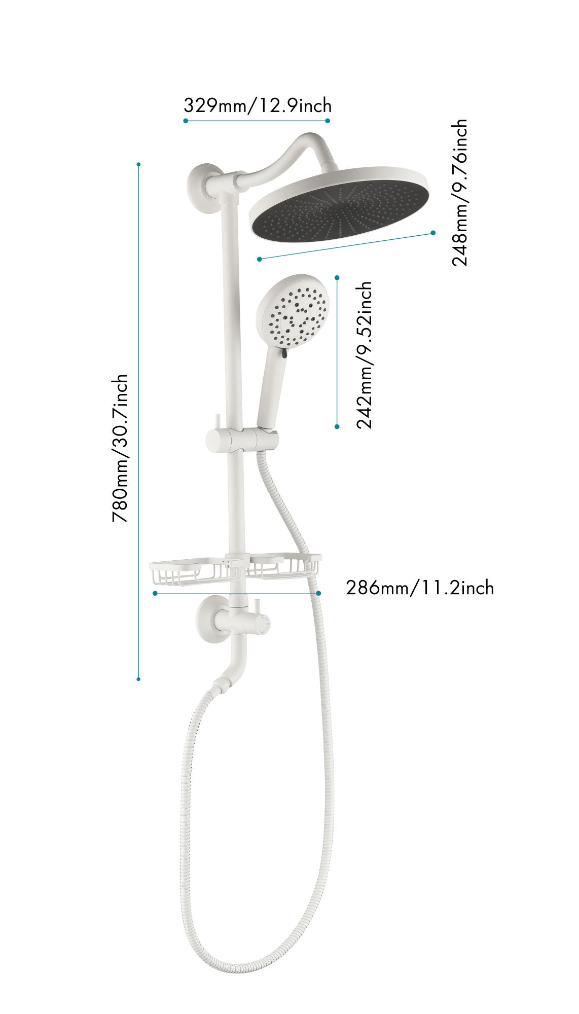 ShowerSpas Shower System, with 10" Rain Showerhead, 4-Function Hand Shower, Adjustable Slide Bar and Soap Dish,