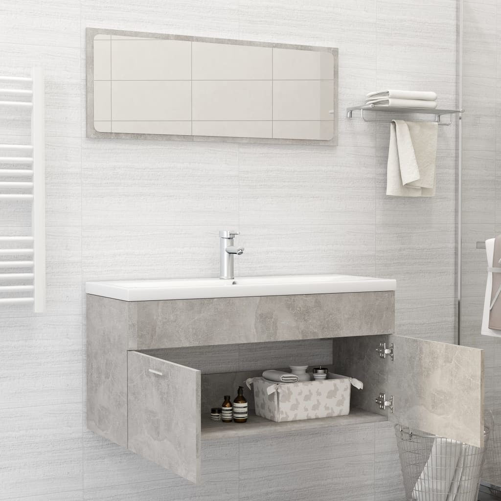 2 Piece Bathroom Furniture Set Concrete Gray Engineered Wood