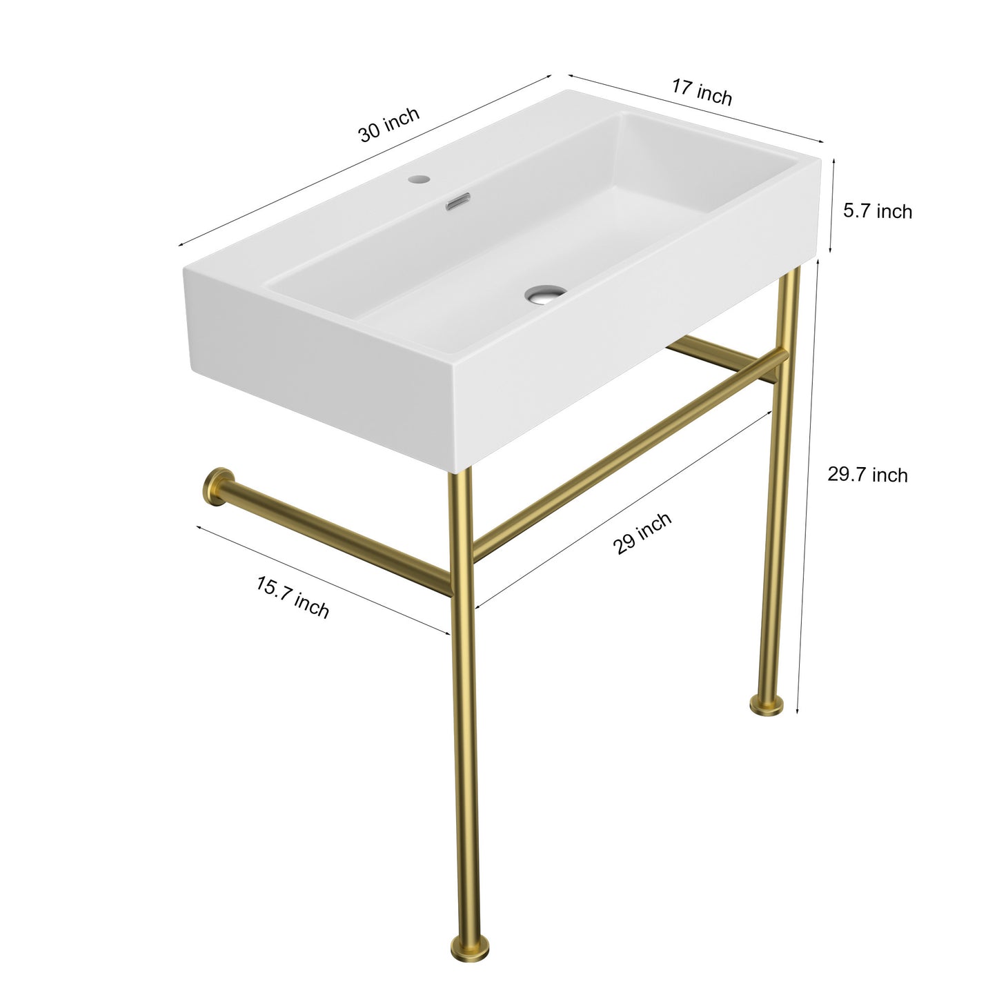 24\\\" Rectangular Bathroom Console Sink with Overflow,Wall Mounted Ceramic Console Sink White Basin with Steel Legs