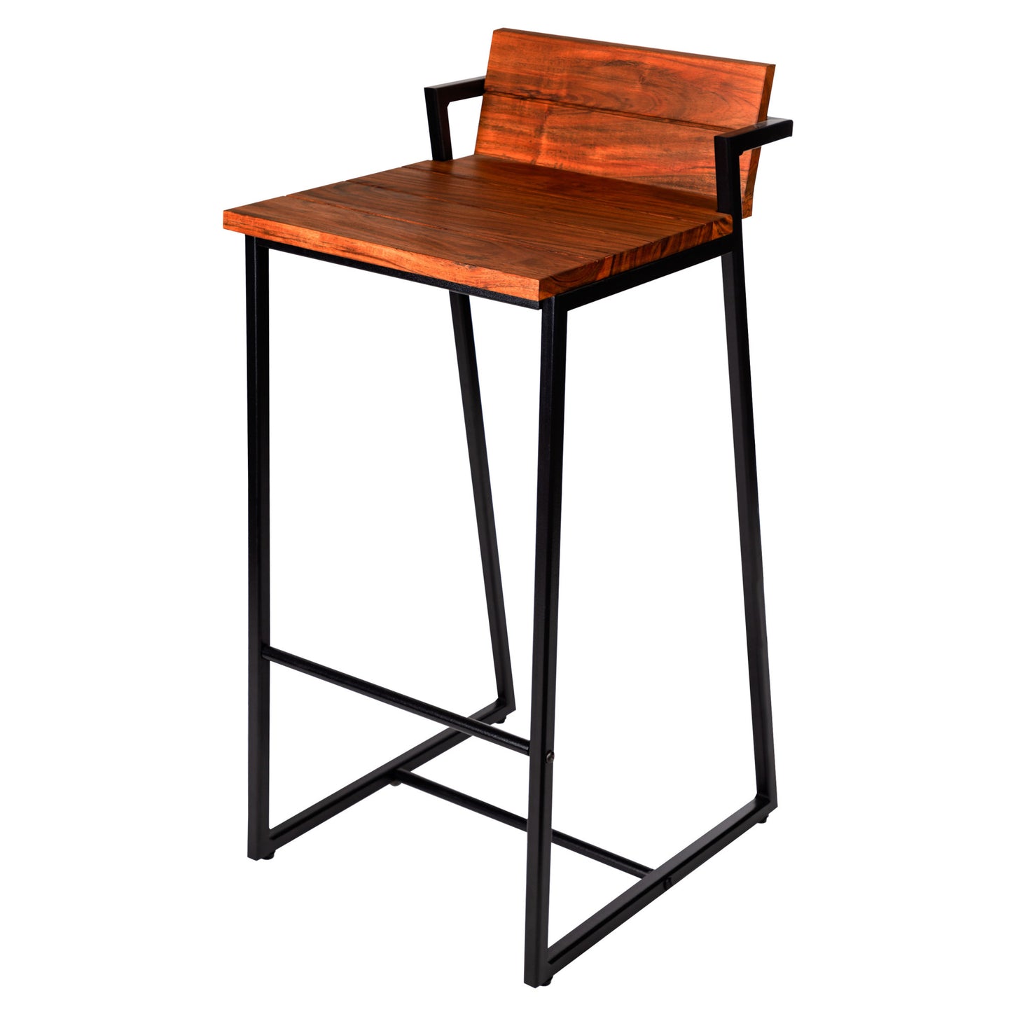 35 Inch Industrial Style Acacia Wood Barstool with Metal Frame, Brown and Black