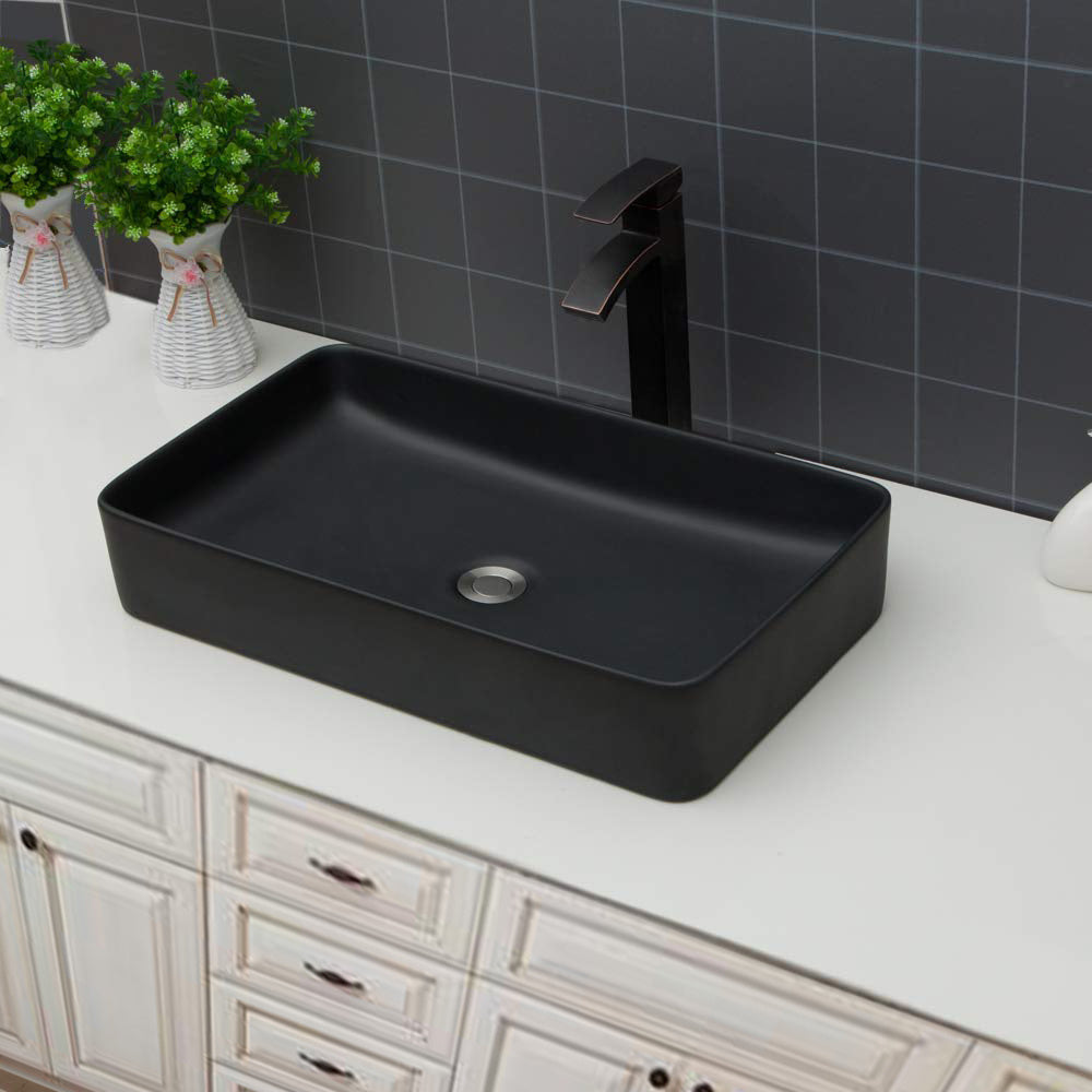 24"x13.5" Black Ceramic Rectangular Vessel Bathroom Sink