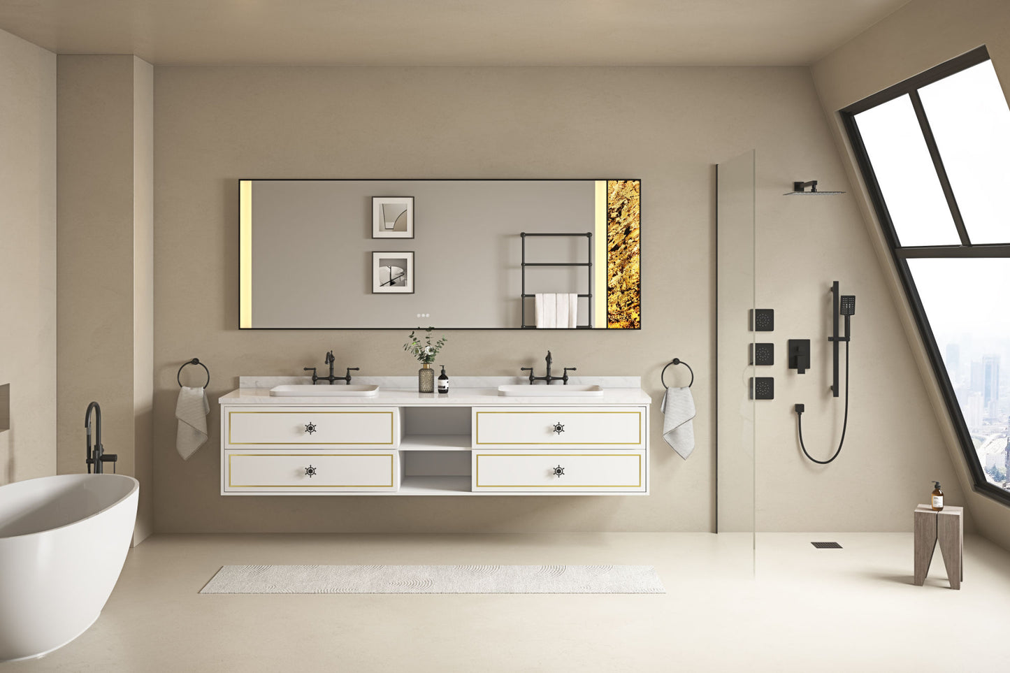 96*23*21inWall Hung Doulble Sink Bath Vanity Cabinet Only in Bathroom Vanities without Tops