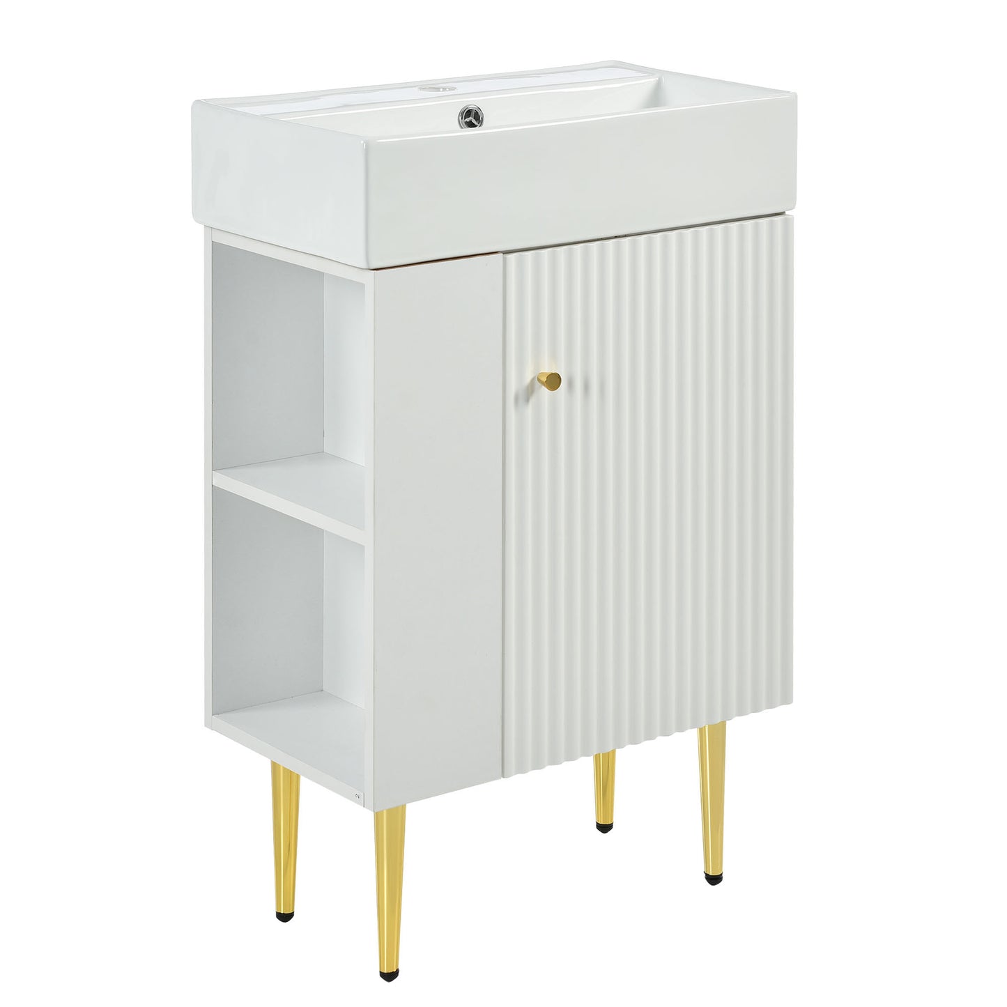 21.6" white Bathroom vanity ; Combo Cabinet ; Bathroom Storage Cabinet; Single Ceramic Vessel Sink; Left side storge